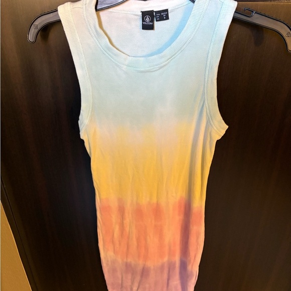 Volcom Blue and Yellow Ribbed Fitted Tank Top - Picture 1 of 3